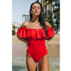 Image of Ashgaily Black Lace Flounce Off Shoulder Swimsuit Women Sexy Bodysuit Monokini Swimwear Ruffle One Piece Swimsuit Bathing Suit