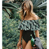 Image of Ashgaily Black Lace Flounce Off Shoulder Swimsuit Women Sexy Bodysuit Monokini Swimwear Ruffle One Piece Swimsuit Bathing Suit
