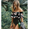 Image of Ashgaily Black Lace Flounce Off Shoulder Swimsuit Women Sexy Bodysuit Monokini Swimwear Ruffle One Piece Swimsuit Bathing Suit