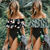 Image of Ashgaily Black Lace Flounce Off Shoulder Swimsuit Women Sexy Bodysuit Monokini Swimwear Ruffle One Piece Swimsuit Bathing Suit