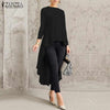 Image of Asymmetrical Tunic Tops Women's Blouse Spring Chemise 2019 ZANZEA Pleated Long Sleeve Shirt Female Swallowtail Blusas Oversized
