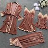 Image of Autumn 4 Pieces Women Pajamas Sets Gown & Robe Sleepwear Velvet Nightwear Pyjama Strap Sleep Lounge Set Pijama with Chest Pad