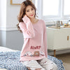 Image of Autumn Winter Cotton Print Women's Pajamas Round Neck Long Sleeve Top Long Pant Pajamas Set Woman Sleepwear Girls Pyjamas Women