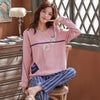 Image of Autumn Winter Cotton Print Women's Pajamas Round Neck Long Sleeve Top Long Pant Pajamas Set Woman Sleepwear Girls Pyjamas Women