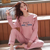 Image of Autumn Winter Cotton Print Women's Pajamas Round Neck Long Sleeve Top Long Pant Pajamas Set Woman Sleepwear Girls Pyjamas Women