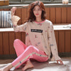 Image of Autumn Winter Cotton Print Women's Pajamas Round Neck Long Sleeve Top Long Pant Pajamas Set Woman Sleepwear Girls Pyjamas Women