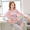 Image of Autumn Winter Cotton Print Women's Pajamas Round Neck Long Sleeve Top Long Pant Pajamas Set Woman Sleepwear Girls Pyjamas Women