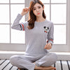 Image of Autumn Winter Cotton Print Women's Pajamas Round Neck Long Sleeve Top Long Pant Pajamas Set Woman Sleepwear Girls Pyjamas Women