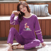 Image of Autumn Winter Cotton Print Women's Pajamas Round Neck Long Sleeve Top Long Pant Pajamas Set Woman Sleepwear Girls Pyjamas Women