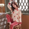 Image of Autumn Winter Cotton Print Women's Pajamas Round Neck Long Sleeve Top Long Pant Pajamas Set Woman Sleepwear Girls Pyjamas Women