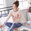 Image of Autumn Winter Cotton Print Women's Pajamas Round Neck Long Sleeve Top Long Pant Pajamas Set Woman Sleepwear Girls Pyjamas Women