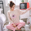 Image of Autumn Winter Cotton Print Women's Pajamas Round Neck Long Sleeve Top Long Pant Pajamas Set Woman Sleepwear Girls Pyjamas Women