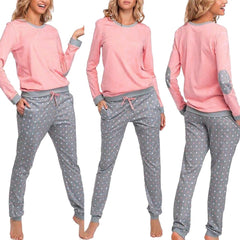 Autumn Winter Fashion Women Dot Printed Tops Pants Sweatshirt Pajamas Matching Set Nightwear Sleepwear пижама женская Z4