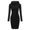 Image of Autumn Winter Warm Sweatshirt Long-sleeved Dress Woman Clothing Hooded Collar Pocket Simple Casual lady Dress Vesdies Sweatshirt