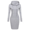 Image of Autumn Winter Warm Sweatshirt Long-sleeved Dress Woman Clothing Hooded Collar Pocket Simple Casual lady Dress Vesdies Sweatshirt