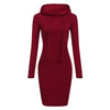 Image of Autumn Winter Warm Sweatshirt Long-sleeved Dress Woman Clothing Hooded Collar Pocket Simple Casual lady Dress Vesdies Sweatshirt