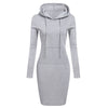 Image of Autumn Winter Warm Sweatshirt Long-sleeved Dress Woman Clothing Hooded Collar Pocket Simple Casual lady Dress Vesdies Sweatshirt
