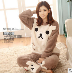 Autumn Winter Women Pajama Set Pyjamas Women Sleepwear Suit Thick Warm Flannel Pijamas Women Cartoon Animal Pyjama Femme Mujer