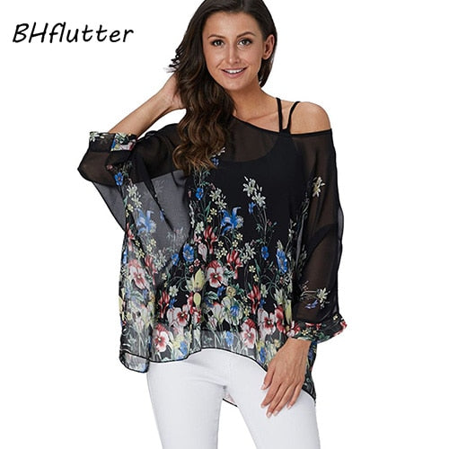BHflutter Women Blouses Plus Size 2019 New Style Batwing Casual Summer Blouse Shirt Woman Boho Chiffon Shirts Tops Chemise Femme
