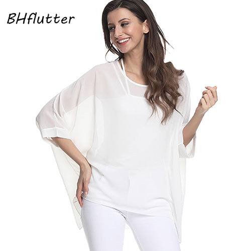BHflutter Women Blouses Plus Size 2019 New Style Batwing Casual Summer Blouse Shirt Woman Boho Chiffon Shirts Tops Chemise Femme