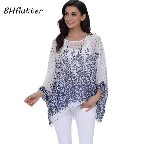 BHflutter Women Blouses Plus Size 2019 New Style Batwing Casual Summer Blouse Shirt Woman Boho Chiffon Shirts Tops Chemise Femme