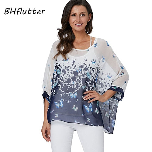 BHflutter Women Blouses Plus Size 2019 New Style Batwing Casual Summer Blouse Shirt Woman Boho Chiffon Shirts Tops Chemise Femme