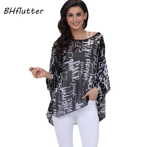 BHflutter Women Blouses Plus Size 2019 New Style Batwing Casual Summer Blouse Shirt Woman Boho Chiffon Shirts Tops Chemise Femme