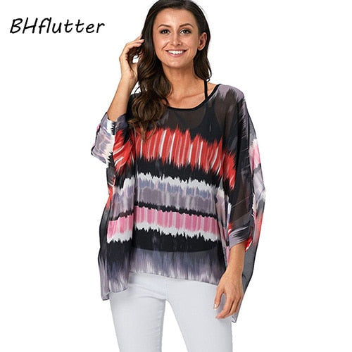 BHflutter Women Blouses Plus Size 2019 New Style Batwing Casual Summer Blouse Shirt Woman Boho Chiffon Shirts Tops Chemise Femme