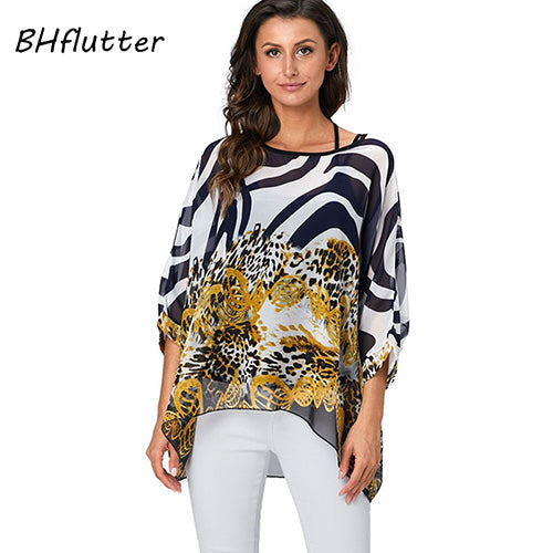 BHflutter Women Blouses Plus Size 2019 New Style Batwing Casual Summer Blouse Shirt Woman Boho Chiffon Shirts Tops Chemise Femme