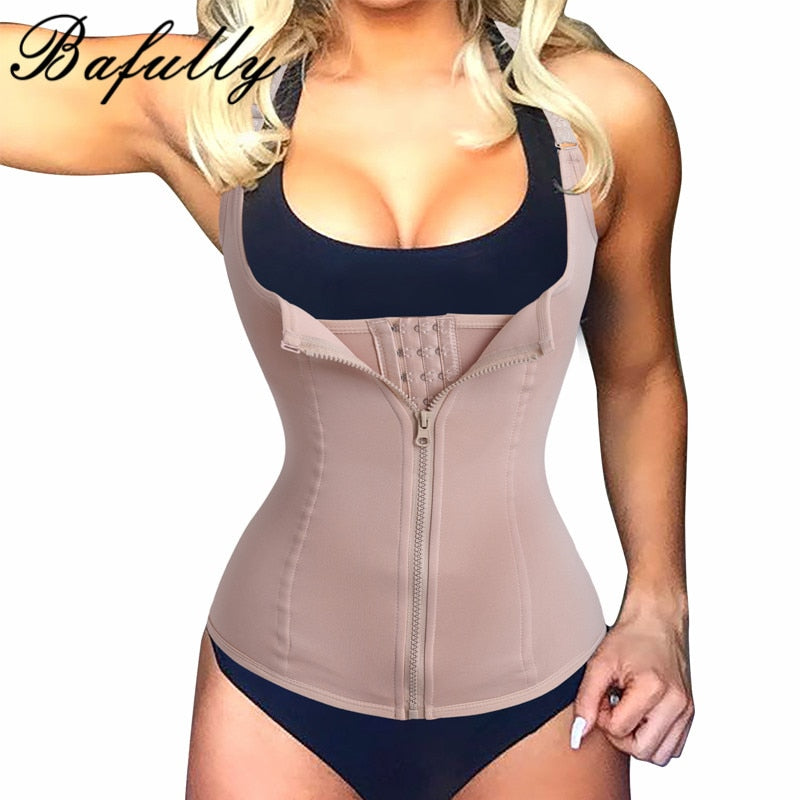 Bafully Bodysuit Women Slimming Zipper Waist Trainer Cinta Modeladora Body Shaper Tummy Cincher Tank Corrective Shapewear Tops