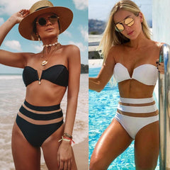 Bandeau Bikini Set Women High Waist Push-up Padded Bra Strapless Swimsuit Bandage Bikini Sets Swimwear bikinis 2019 mujer
