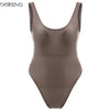 Image of Belleziva Sexy U Neck Flouncing High Cut Backless One Piece SwimSuit For Women Solid Swimwear Monokini Bathing Suit