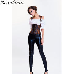 Beonlema PU Leather Corset Korset Underbust Steampunk Gothic Sexy Lace Up Corsets Top Bustier Brown Punk Goth Corselet Corset