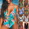 Image of Bikini 2019 New Women Sexy Print Brazilian One Piece Swimsuit Floral Retro Thong High Waist Bodysuit Backless High Cut Swimwear