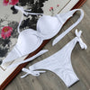 Image of Bikini Solid Strappy Bandage Bikinis Set White Push Up Bikini Swimwear Bandeau Brazilian Swimsuit Bathing Suit Maillot De Bain
