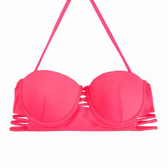 Bikini Top 2019 Women Solid color Swimwear Print Swimsuit underwire bandage Beach Sport Swimming Bra Halter Summer Biquini T611