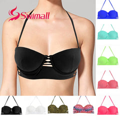 Bikini Top 2019 Women Solid color Swimwear Print Swimsuit underwire bandage Beach Sport Swimming Bra Halter Summer Biquini T611