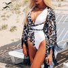 Image of Bikinx Leopard beach cover-ups swimsuit female Tassel beach dress tunic for women Kaftan sarong cover up kimono beachwear 2019