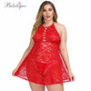Image of Bikitique Plus Size Ultra-thin Temptation Sexy Lingerie Women Sheer Mesh Lace Short Babydolls Dress Erotic Underwear Sleepshirts