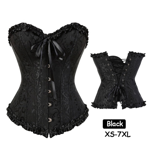 Black Boned Corselet Gothic Clothing Lace Up Steampunk Overbust Corset Halloween costume Plus Size Sexy Women Bustier Bodyshaper