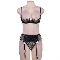 Black Lace Halter Sexy Lingerie Set Women Plus Size Open Bra Floral Transparent Lingerie Sexy Hot Erotic Sexy Bra With Garter