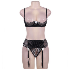 Black Lace Halter Sexy Lingerie Set Women Plus Size Open Bra Floral Transparent Lingerie Sexy Hot Erotic Sexy Bra With Garter
