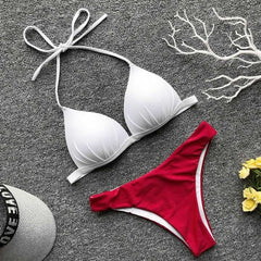 Black White High Waist Bikini 2019 Swimsuit Women Swimwear Push Up Halter Bikini Set Bather Bathing Suit Beach Wear Female