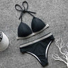 Image of Black White High Waist Bikini 2019 Swimsuit Women Swimwear Push Up Halter Bikini Set Bather Bathing Suit Beach Wear Female