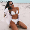 Image of Black White High Waist Bikini 2019 Swimsuit Women Swimwear Push Up Halter Bikini Set Bather Bathing Suit Beach Wear Female