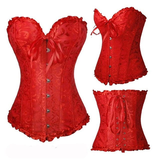 Black/White Sexy Boned Waist Trainer Brocade Corsets Bustiers Embroidery Lace Up Corselet Gothic Plus Size S-6XL Body Shaper
