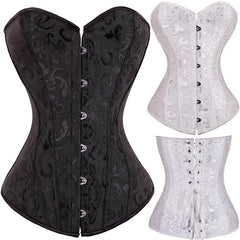 Black/White Sexy Boned Waist Trainer Brocade Corsets Bustiers Embroidery Lace Up Corselet Gothic Plus Size S-6XL Body Shaper