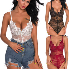 Bow Lace Bodysuit Women Sexy Lingerie Backless Transparent Sexy Body Jumpsuit Rompers Catsuit Bodysuits Slim Overalls Babydoll#W