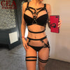 Image of CEA. Leather Harness Set Underwear Sexy Body Lingerie Garter Belts Sexy Women Waist Leg Bondage Bra Cage Straps Bra Harness