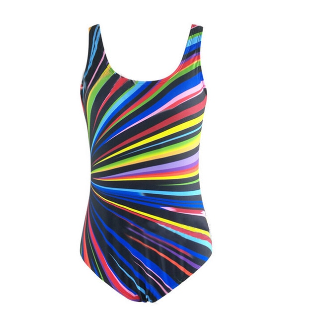 CHAMSGEND 2019 Women's Sexy Siamese Colorful Radiation Large Size Swimwear Fashion Sexy Halter Bikini One piece Swimsuit